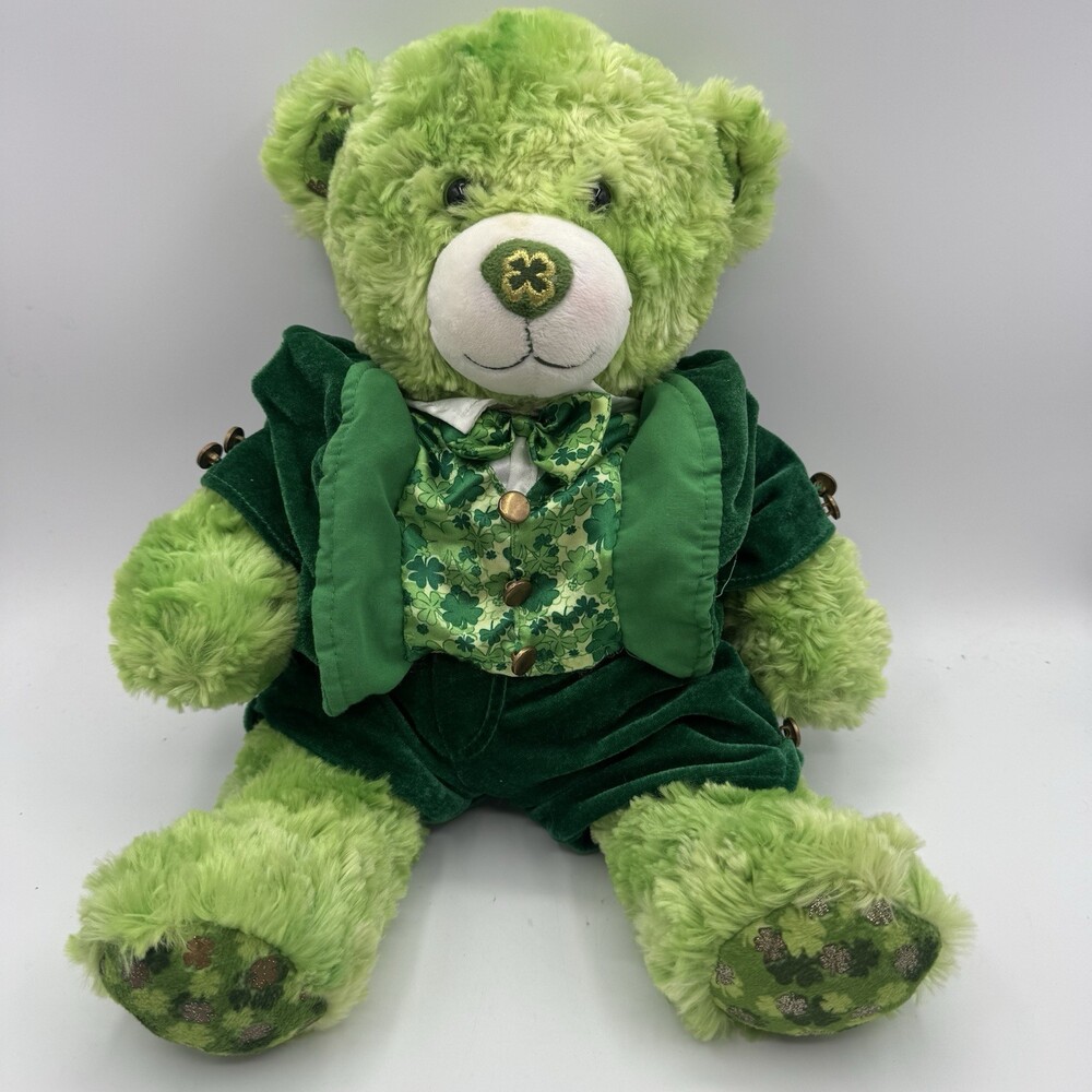 BAB Build A Bear Lucky Shamrock Bear + Outfit St Patrick's Day Leprechaun Clover